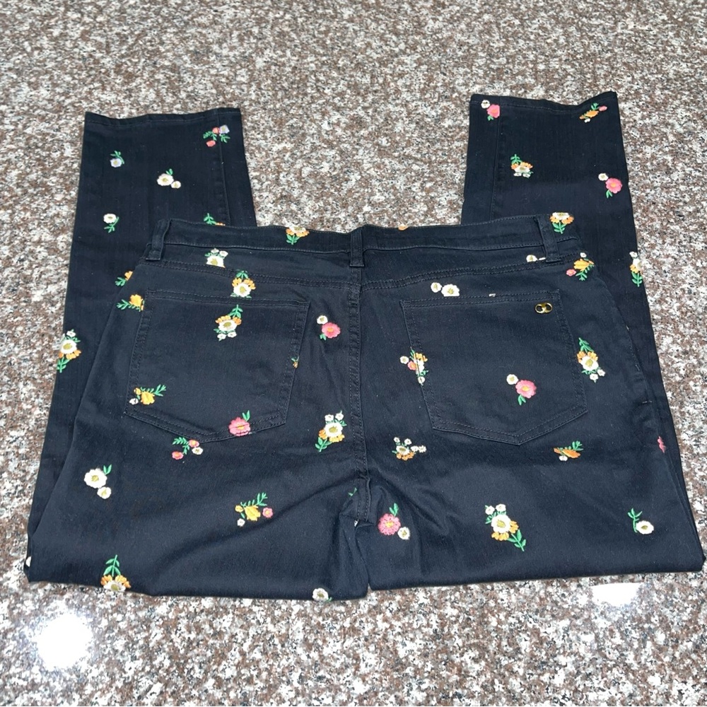 Tory Burch Brindle Black Floral Embroidered Jeans - Picture 4 of 8